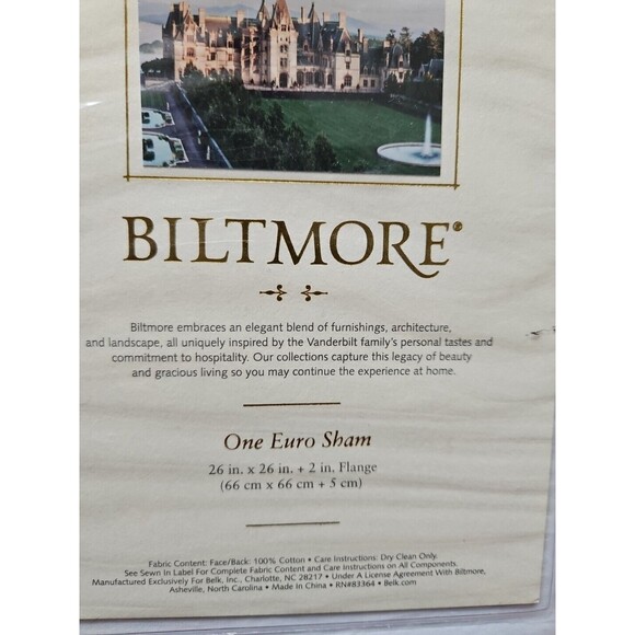 BILTMORE EURO Chauncey SHAM (1) 100% COTTON  NIP - Picture 3 of 4